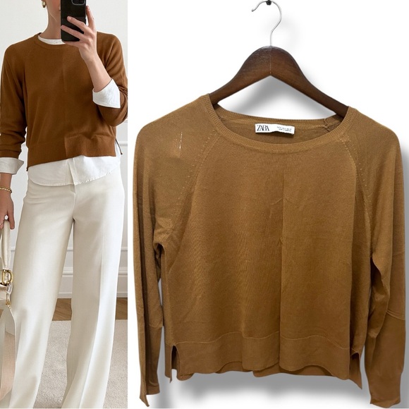 Zara Sweaters - 281 Zara | EUC Oversized Camel Brown Knit Sweater Long Sleeve Lightweight (Sz S)
